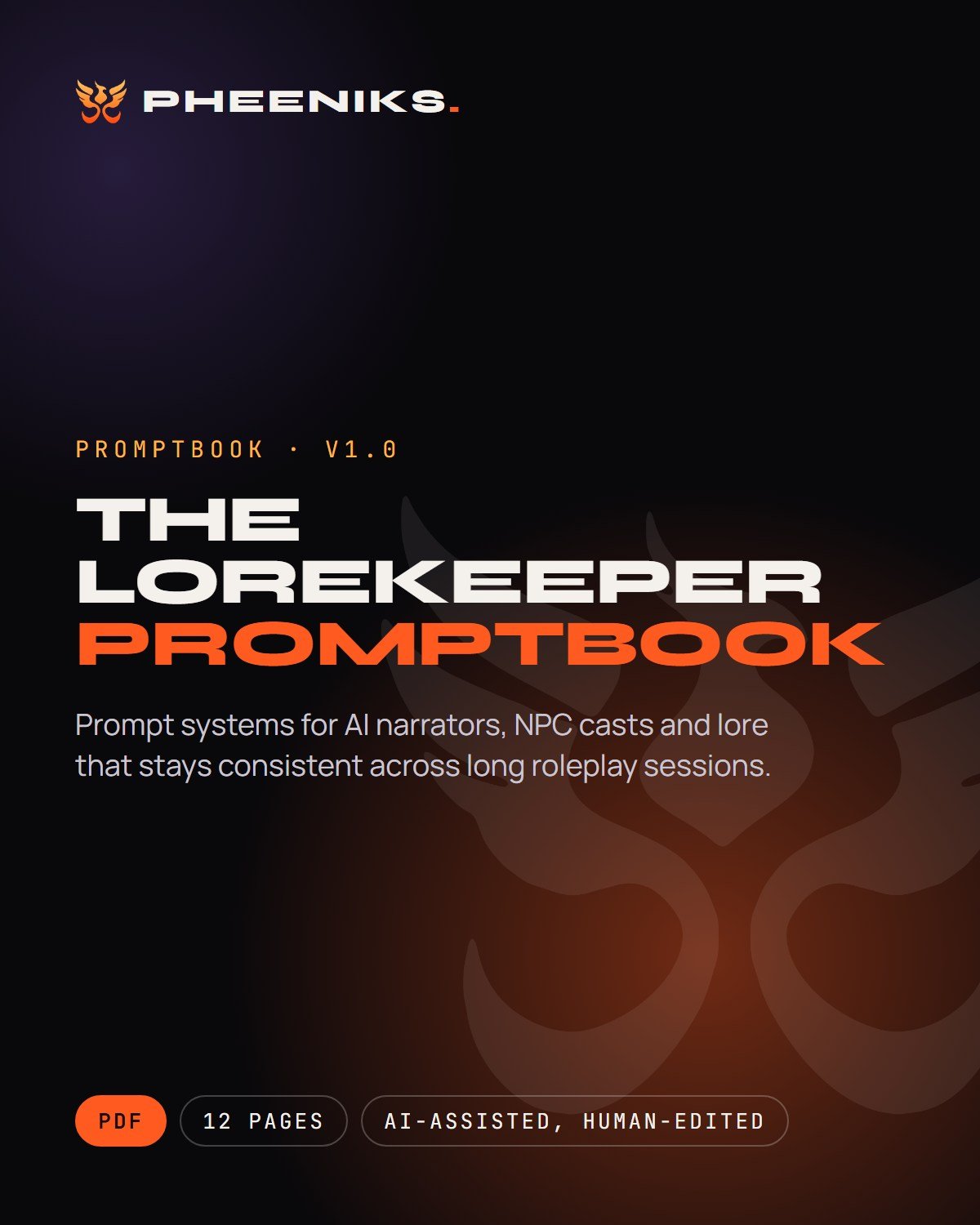 The Lorekeeper Promptbook cover, 12-page PDF by PHEENIKS