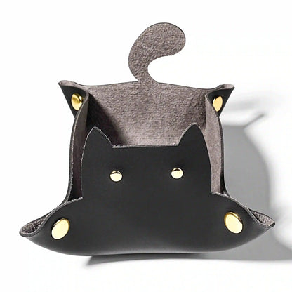 Cat-Shaped Leather Collapsible Dice Tray
