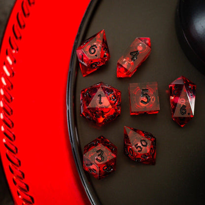 Blood Red Glitter Liquid Core Resin Dice Set