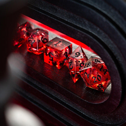 Blood Red Glitter Liquid Core Resin Dice Set