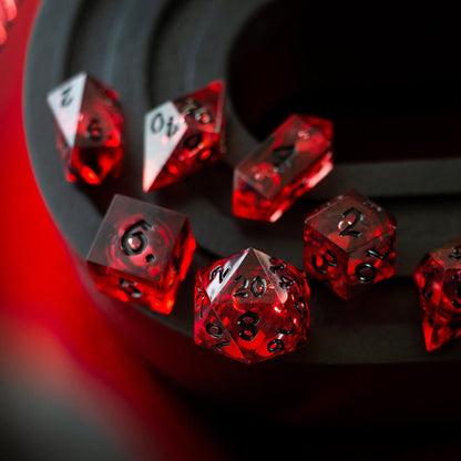 Blood Red Glitter Liquid Core Resin Dice Set