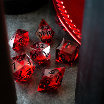 Blood Red Glitter Liquid Core Resin Dice Set
