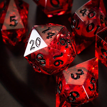 Blood Red Glitter Liquid Core Resin Dice Set