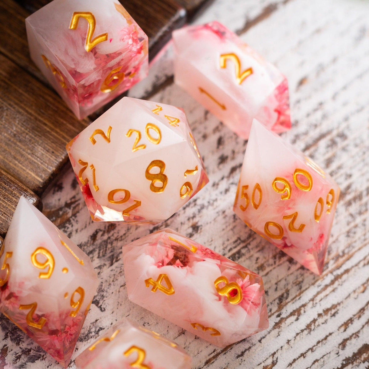 Pink Blossom Resin Dice Set
