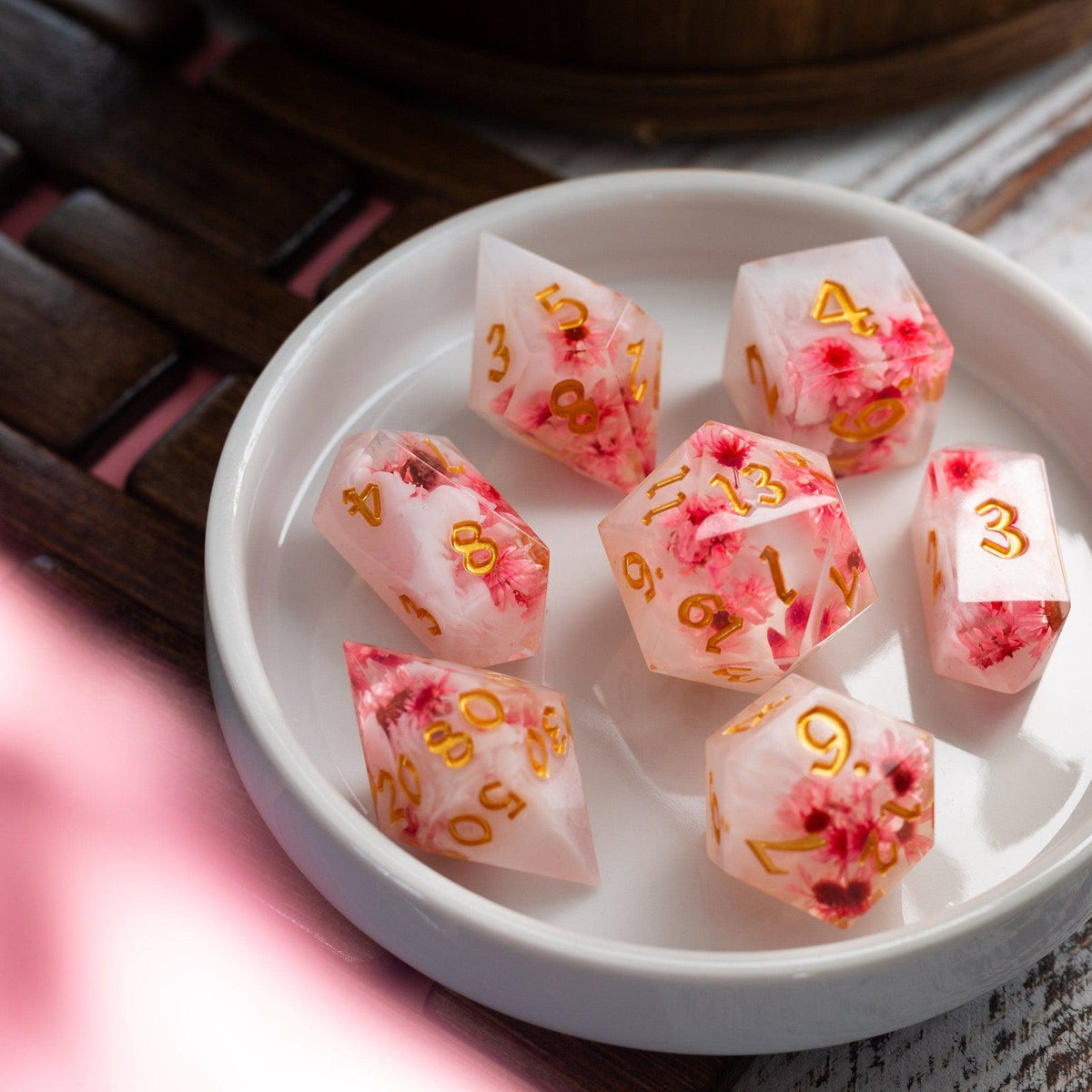 Pink Blossom Resin Dice Set