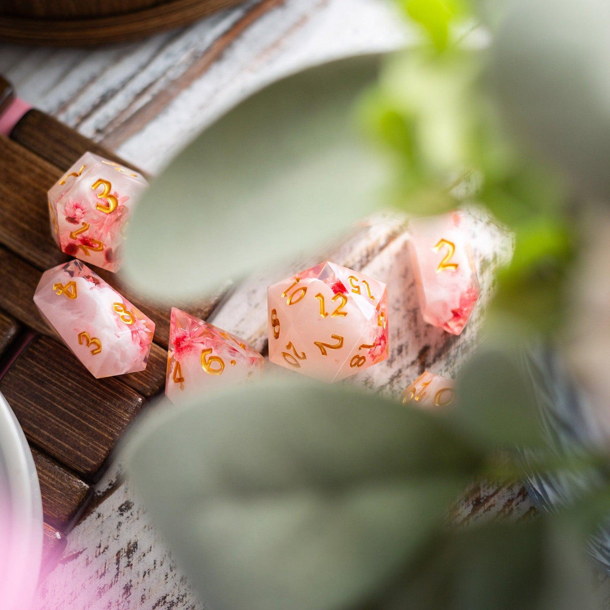 Pink Blossom Resin Dice Set