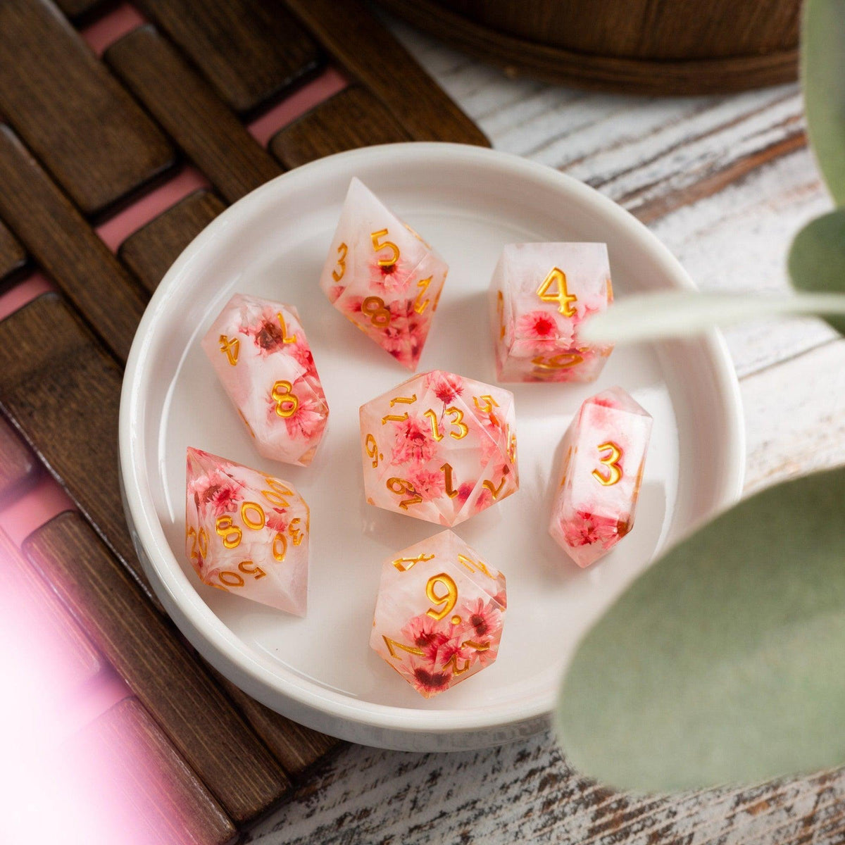 Pink Blossom Resin Dice Set