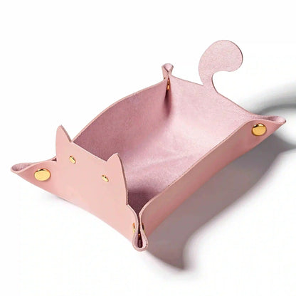 Cat-Shaped Leather Collapsible Dice Tray