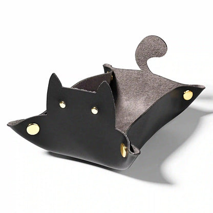 Cat-Shaped Leather Collapsible Dice Tray