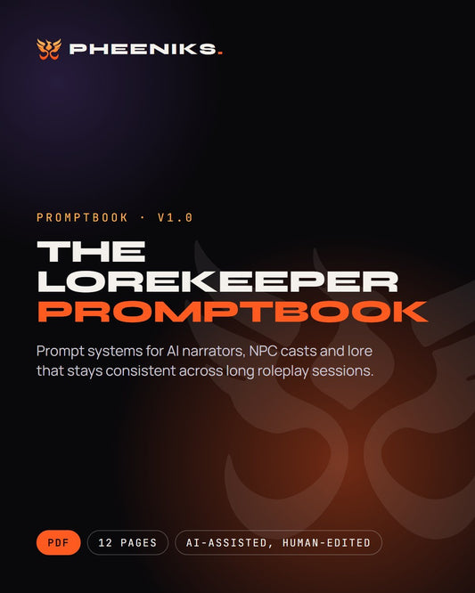 The Lorekeeper Promptbook cover, 12-page PDF by PHEENIKS